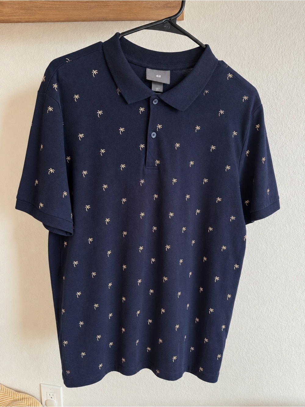 H&M Navy Polo with Cream Palm Motif